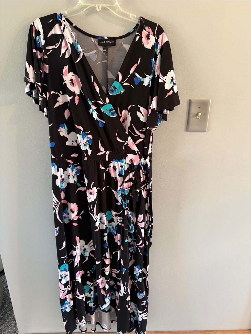 Lane Bryant Black Floral Wrap Dress - Pink & Blue Print